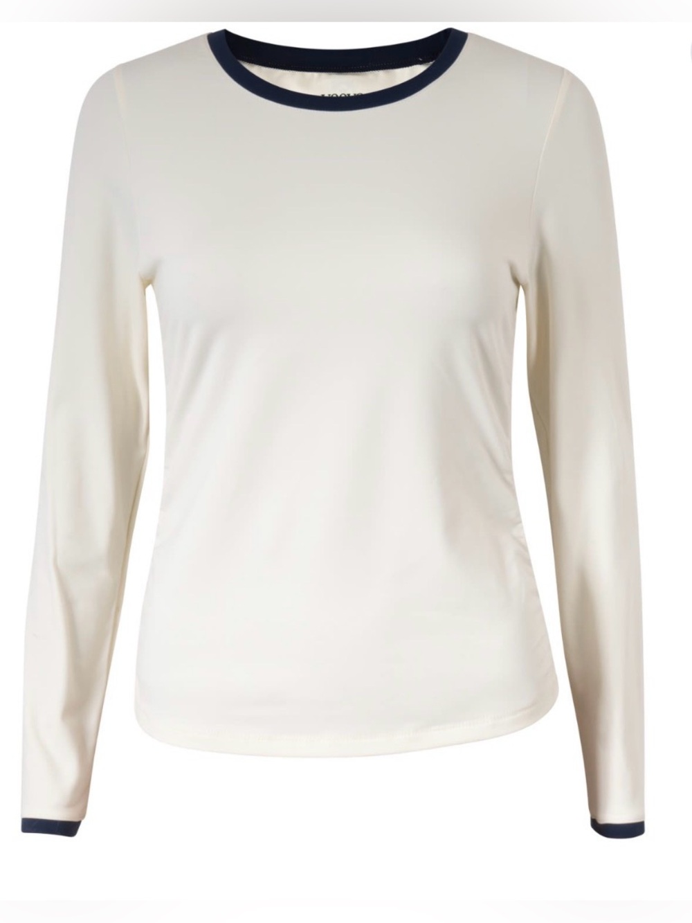 Women's Cream Long-Sleeve Crewneck Top with Navy Trim